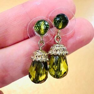 Vintage Y2K Napier Green Crystal Drop Earrings